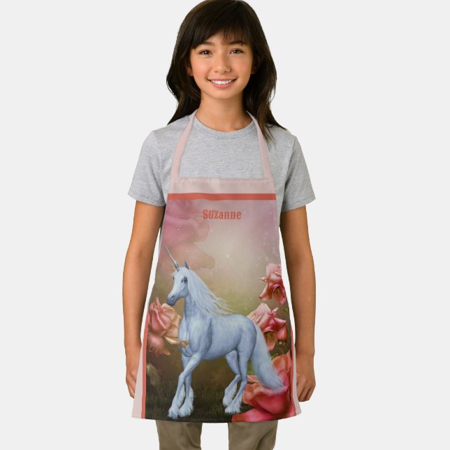 Unicorn Horse And Roses Personalised Apron (Insitu)