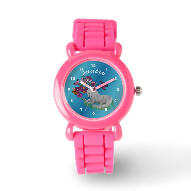 Unicorn Horse Butterflies And Flowers Personalised Watch (Front)