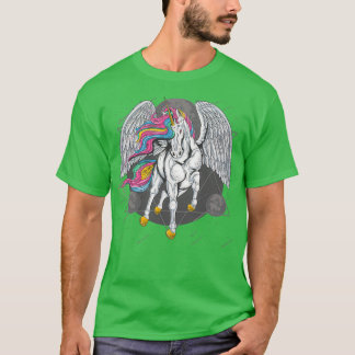 unicorn horse full colour with wings fly space moo T-Shirt