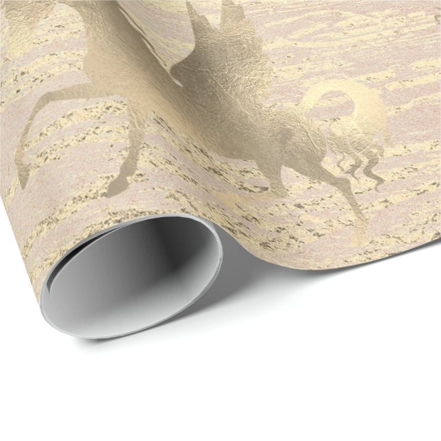 Unicorn Horse Gold Princess Blush Rose Wood Wrapping Paper (Roll Corner)