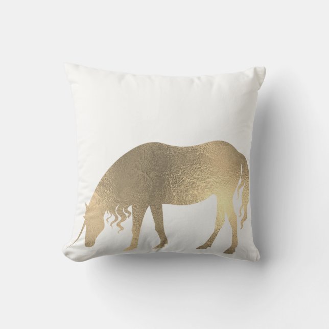 Unicorn Horse Princess White Fairly Gold Minimal Cushion (Front)
