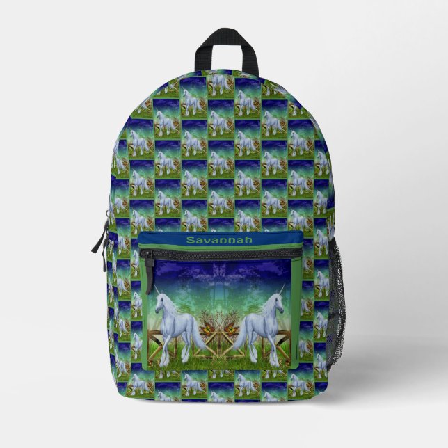 Unicorn Horse Walking Through Gate Personalised Printed Backpack (Front)
