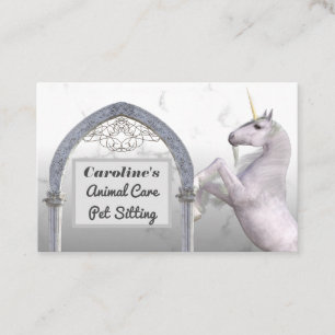Unicorn Horse White Marble Animal Care Business Card