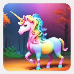 Unicorn Horse with Rainbow Colours Square Sticker