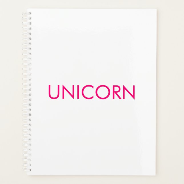 Unicorn hot pink and white minimalist custom planner (Front)