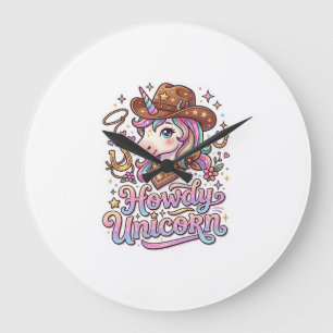 Unicorn Howdy Unicorn Gift Idea Sticker and Shirt  Large Clock