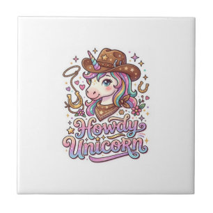 Unicorn Howdy Unicorn Gift Idea Sticker and Shirt  Tile