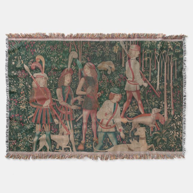 Unicorn Hunt Mediaeval Art - Hunt Begins Throw Blanket (Front)