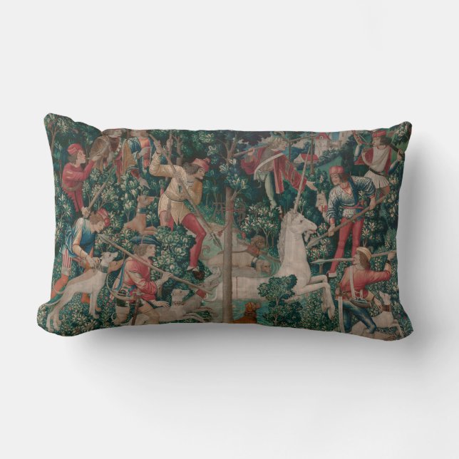 Unicorn Hunt Mediaeval Art - Unicorn Is Attacked Lumbar Cushion (Front)
