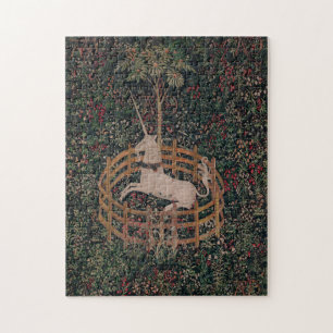 Unicorn Hunt Mediaeval Art - Unicorn Rests in Gard Jigsaw Puzzle