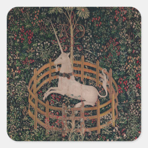 Unicorn Hunt Mediaeval Art - Unicorn Rests in Gard Square Sticker