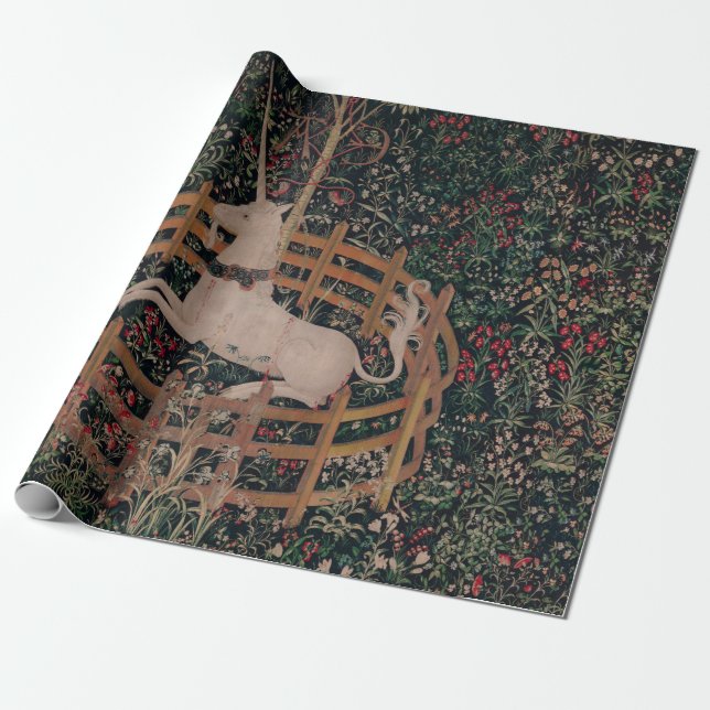 Unicorn Hunt Mediaeval Art - Unicorn Rests in Gard Wrapping Paper (Unrolled)