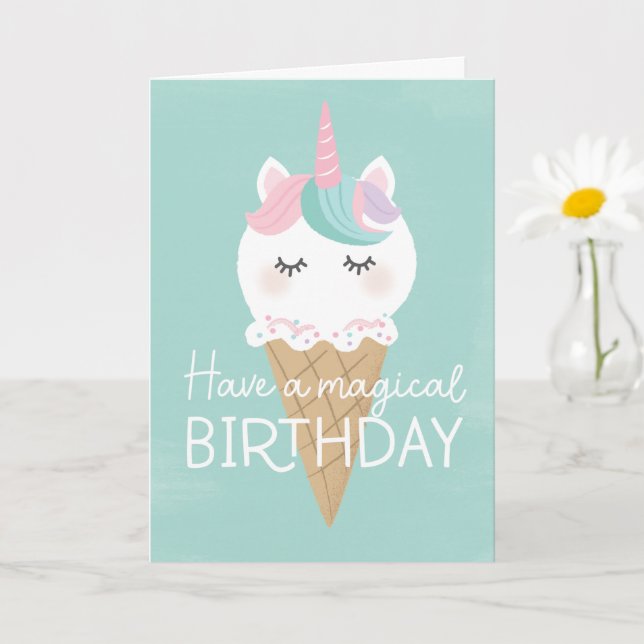 Unicorn Ice cream birthday card (Small Plant)