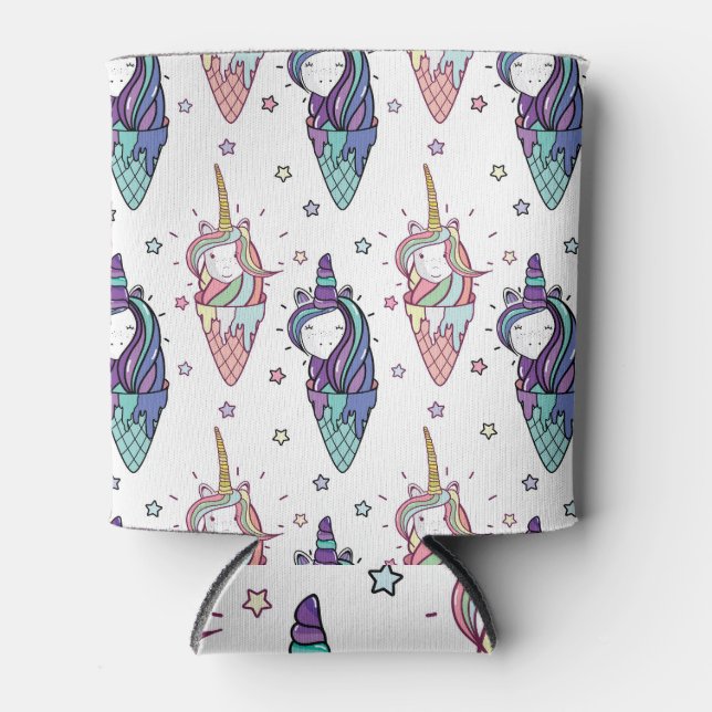 Unicorn ice cream: fanciful pattern. can cooler (Front)