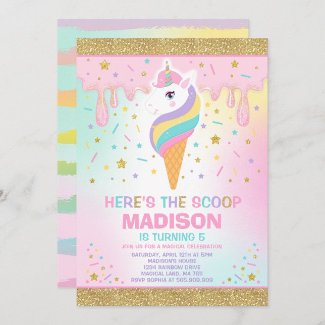 Unicorn Ice Cream Invitation Magic Ice Cream Party (Front/Back)