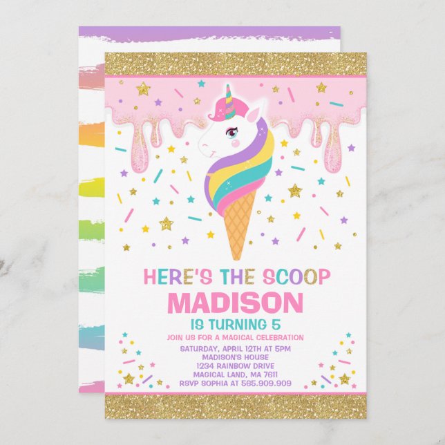 Unicorn Ice Cream Invitation Magic Ice Cream Party (Front/Back)
