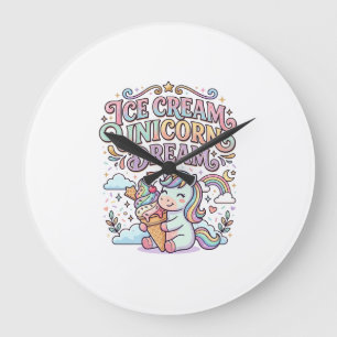 Unicorn Ice Cream Unicorn Dream Funny Typography D Large Clock