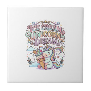 Unicorn Ice Cream Unicorn Dream Funny Typography D Tile