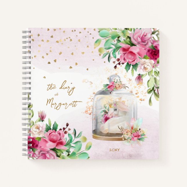 Unicorn Illustration Girl Daily Sketchbook Notebook (Front)