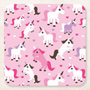 unicorn illustration kids background square paper coaster