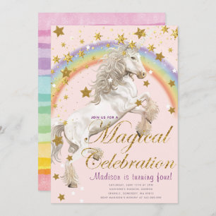 Unicorn Illustration Party Magical Birthday Invitation