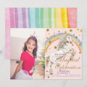 Unicorn Illustration Party Magical Birthday Photo Invitation