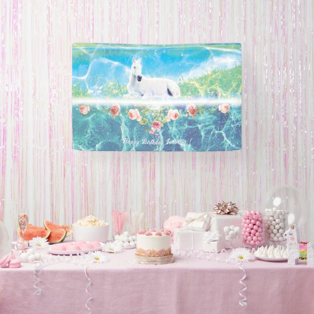 Unicorn in a paradise dream Personalised Banner (Party)