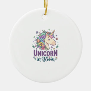Unicorn in Bloom Bold Typography Print on Demand D Ceramic Tree Decoration
