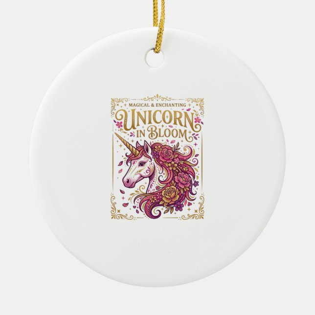 Unicorn in Bloom Stylish Zazzle Design_1 Ceramic Tree Decoration (Front)
