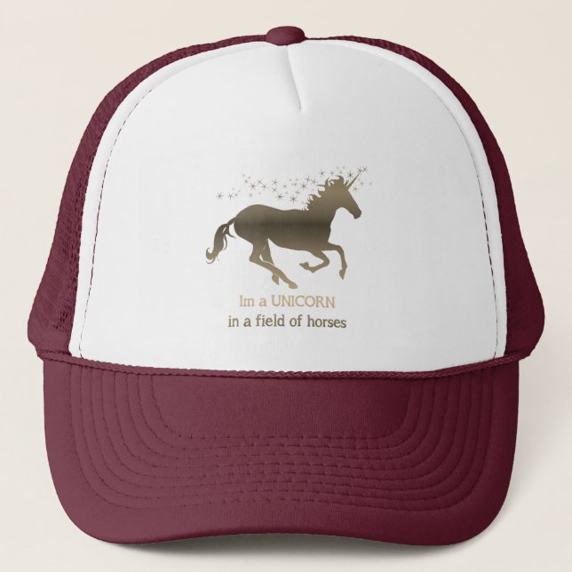 Unicorn in Field of Horses Funny Quote Saying Trucker Hat (Front)