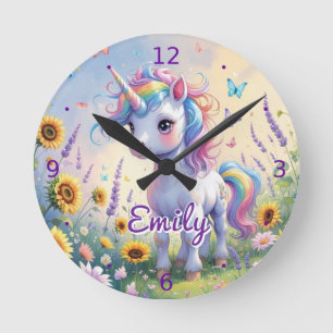 Unicorn in Flower Garden Personalised Wall Clock