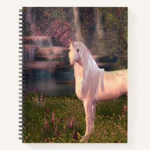 Unicorn in front of a waterfall Spiral Notebook