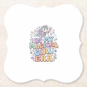 Unicorn In My Magical Girl Era Kawaii Sticker and  Paper Coaster