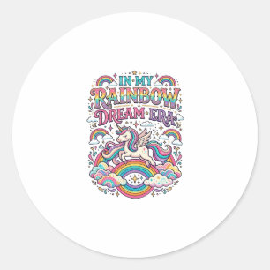 Unicorn In My Rainbow Dream Era Colourful Apparel  Classic Round Sticker
