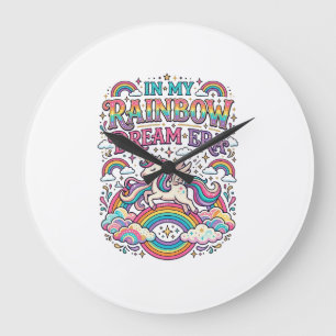 Unicorn In My Rainbow Dream Era Colourful Apparel  Large Clock