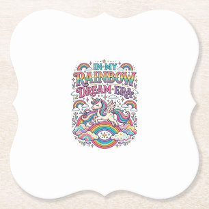 Unicorn In My Rainbow Dream Era Colourful Apparel  Paper Coaster