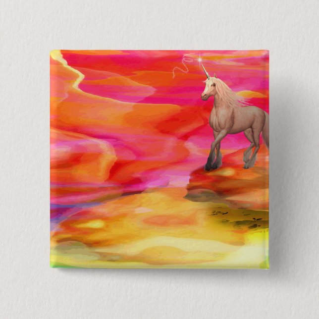 Unicorn in Painted Desert 15 Cm Square Badge (Front)