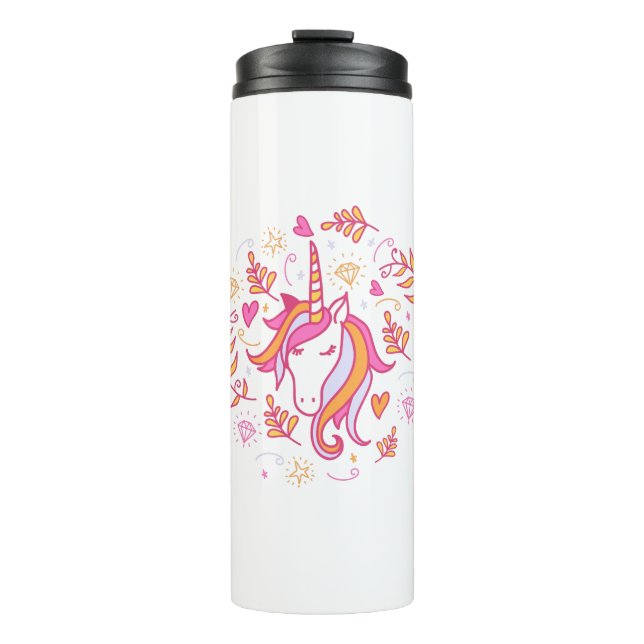 Unicorn in Pink and Orange Thermal Tumbler (Front)