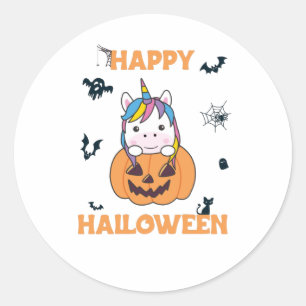 Unicorn In Pumpkin Cute Unicorns Happy Halloween Classic Round Sticker