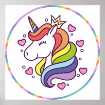 Unicorn in Rainbow Circle Kids Square Poster
