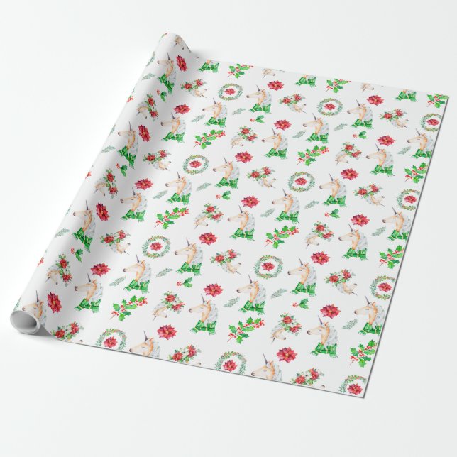 Unicorn in Scarf Christmas Wrapping Paper (Unrolled)