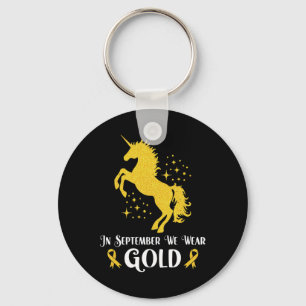 Unicorn In September We Wear Gold Childhood Cancer Key Ring