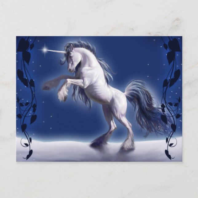 Unicorn In Snow Fantasy Post Card (Front)