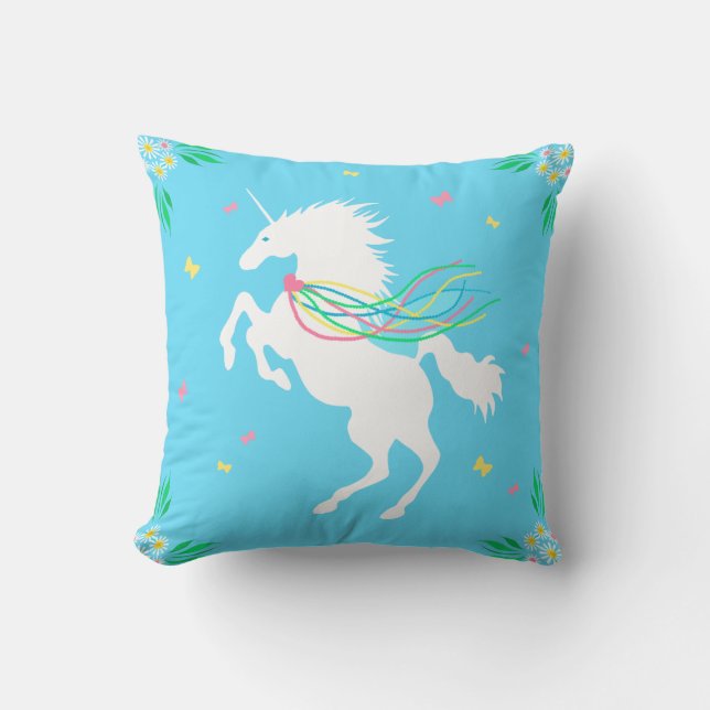 Unicorn in Spring Throw Pillow (Front)