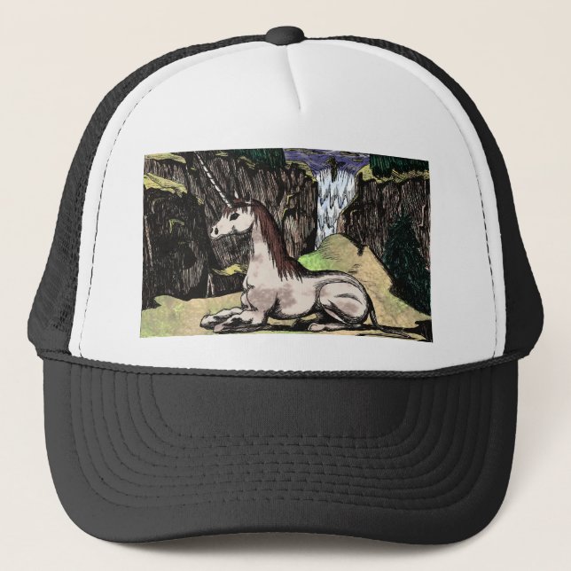 "Unicorn in the Mountains" colourized Trucker Hat (Front)