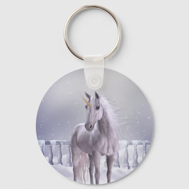 Unicorn in the Snow Key Ring (Front)