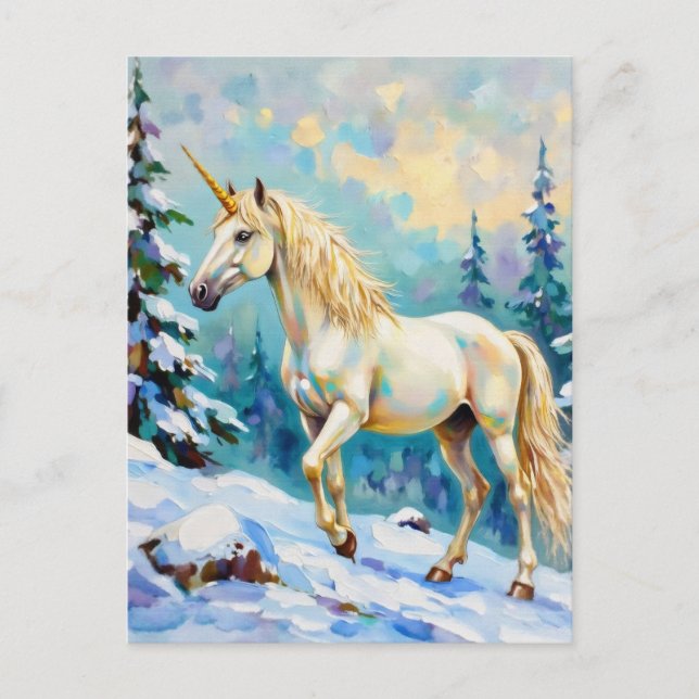 Unicorn in the Winter Postcard (Front)