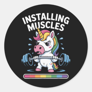 Unicorn Installing Muscles Please Wait Bodybuildin Classic Round Sticker