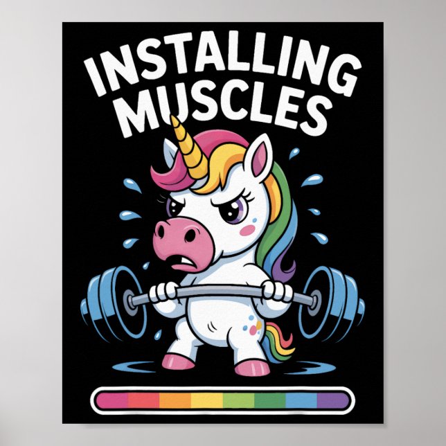 Unicorn Installing Muscles Please Wait Bodybuildin Poster (Front)