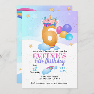 Unicorn invitation, Unicorn 6th Birthday Invitation